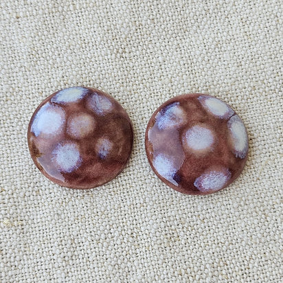 Round Artisan Ceramic Cabochons, Dark Old Rose Opal Dots (2), one pair