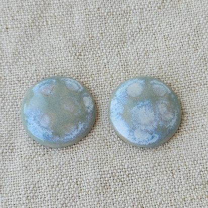 Round Artisan Ceramic Cabochons, Mint Opal Dots, one pair