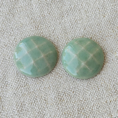 Round Faceted Artisan Ceramic Cabochons, Mint, one pair