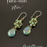 ADORE - beaded bead earrings tutorial, beading tutorial, MiniDuo bead pattern, seed beads, Demi Round bead pattern / TUTORIAL ONLY