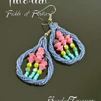 FIELDS OF FLOWERS Beading pattern Beaded earrings tutorial with Delica seed beads Flower cup Fire polished Pinch beads - Tutorial Only
