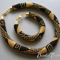 GREEK MEANDERS - bead crochet pattern necklace / Bead crochet rope pattern / .PDF Download