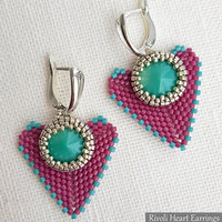 RIVOLI HEART EARRINGS - Beading Pattern - Peyote stitch bead pattern - Instant .pdf Download