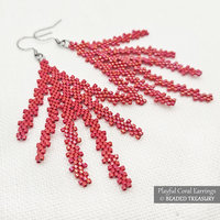 PLAYFUL CORAL EARRINGS Beading Tutorial - Peyote Stitch Bead Pattern