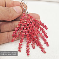 PLAYFUL CORAL EARRINGS Beading Tutorial - Peyote Stitch Bead Pattern