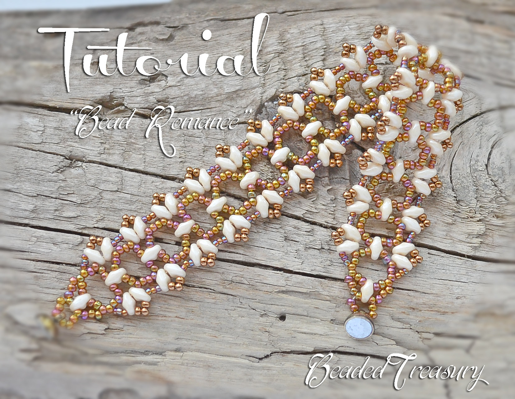BEAD ROMANCE Superduo beading pattern Beaded lace bracelet tutorial with Superduo seed bead - Instant PDF Download