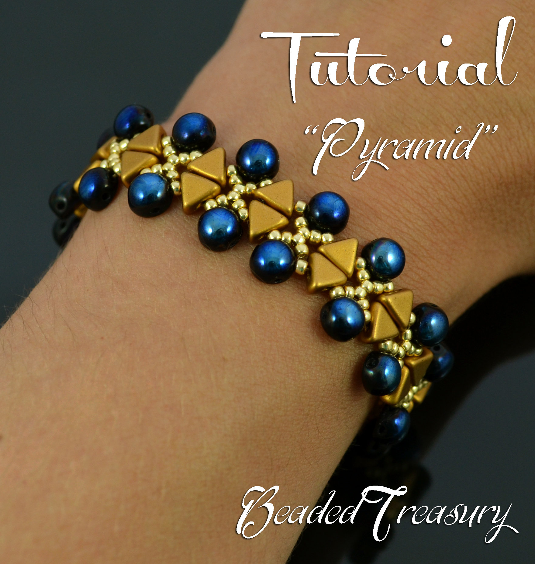 PYRAMID - beading tutorial, kheops cabochon bead pattern, beaded bracelet pattern, beadweaving, seed beads / TUTORIAL ONLY