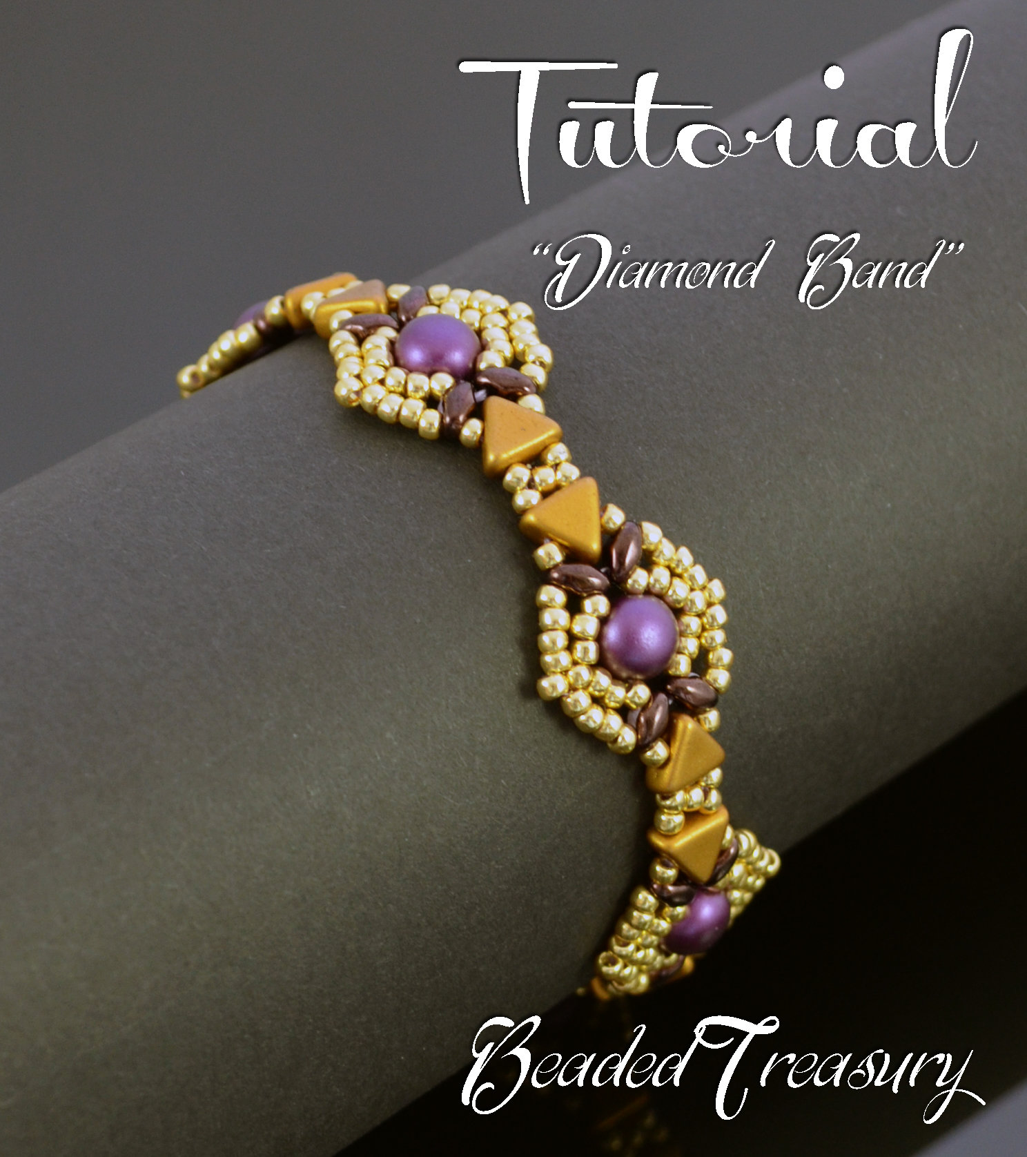 DIAMOND BAND - beading tutorial, Kheops Cabochon MiniDuo bead pattern, beaded bracelet pattern, beadweaving, seed beads / TUTORIAL ONLY