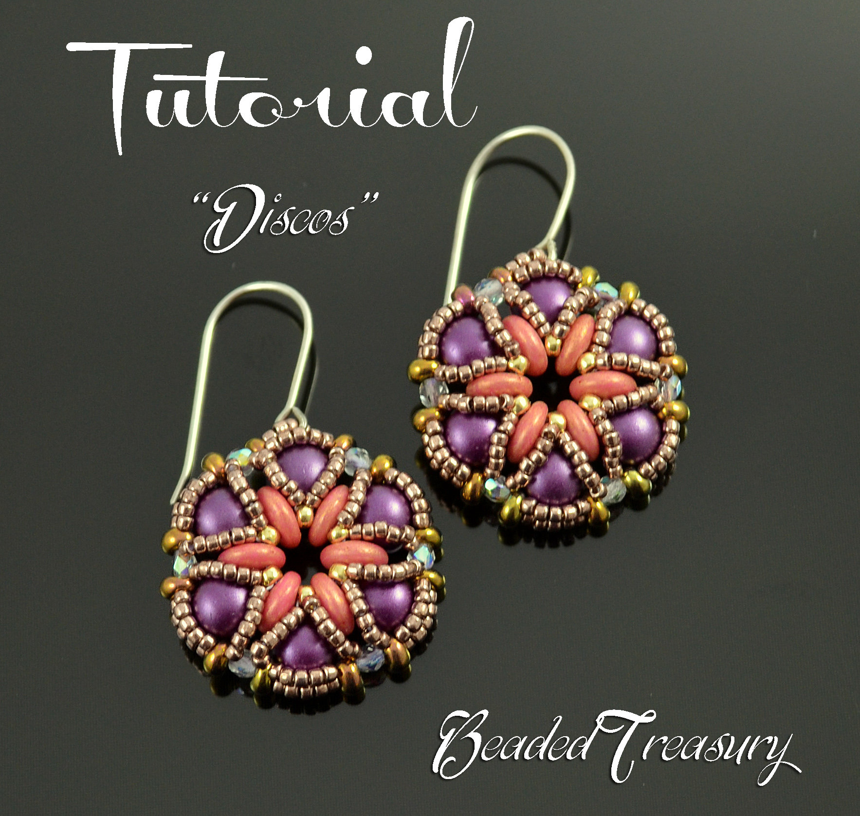 DISCOS - beaded earrings tutorial, beading pattern, Cabochon Lentil Triangle Bar bead pattern, seed beads / TUTORIAL ONLY
