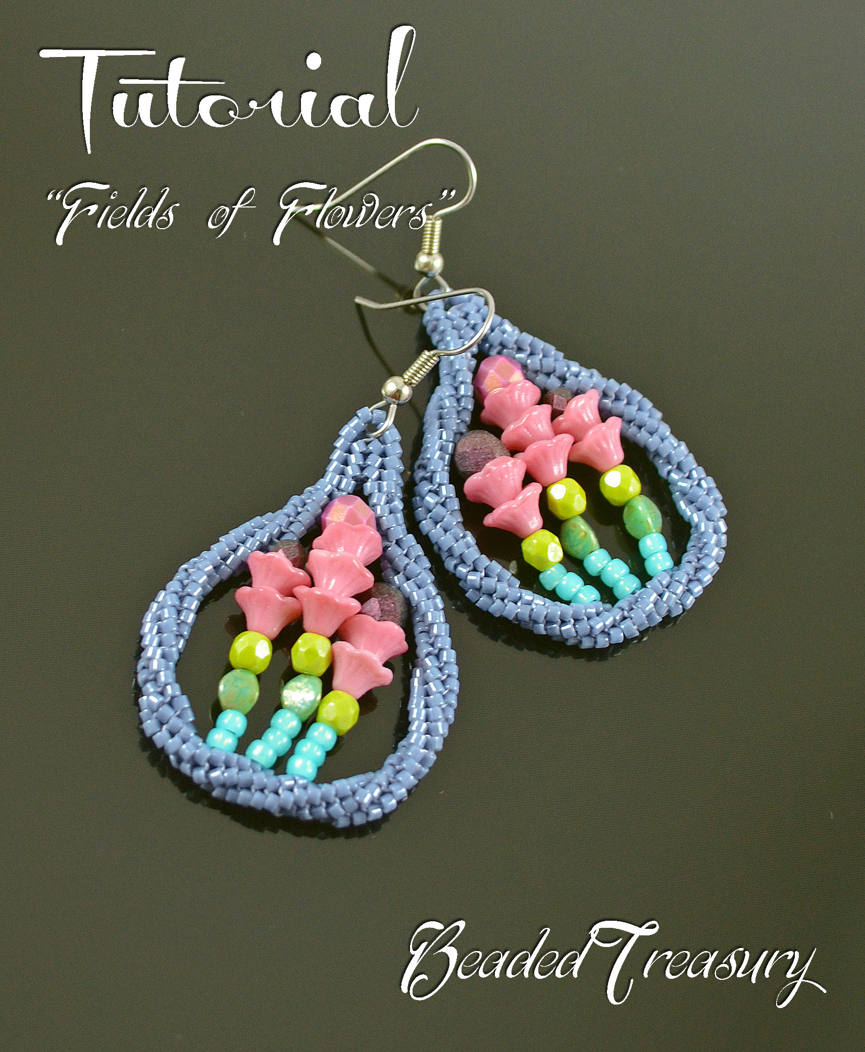 FIELDS OF FLOWERS Beading pattern Beaded earrings tutorial with Delica seed beads Flower cup Fire polished Pinch beads - Tutorial Only