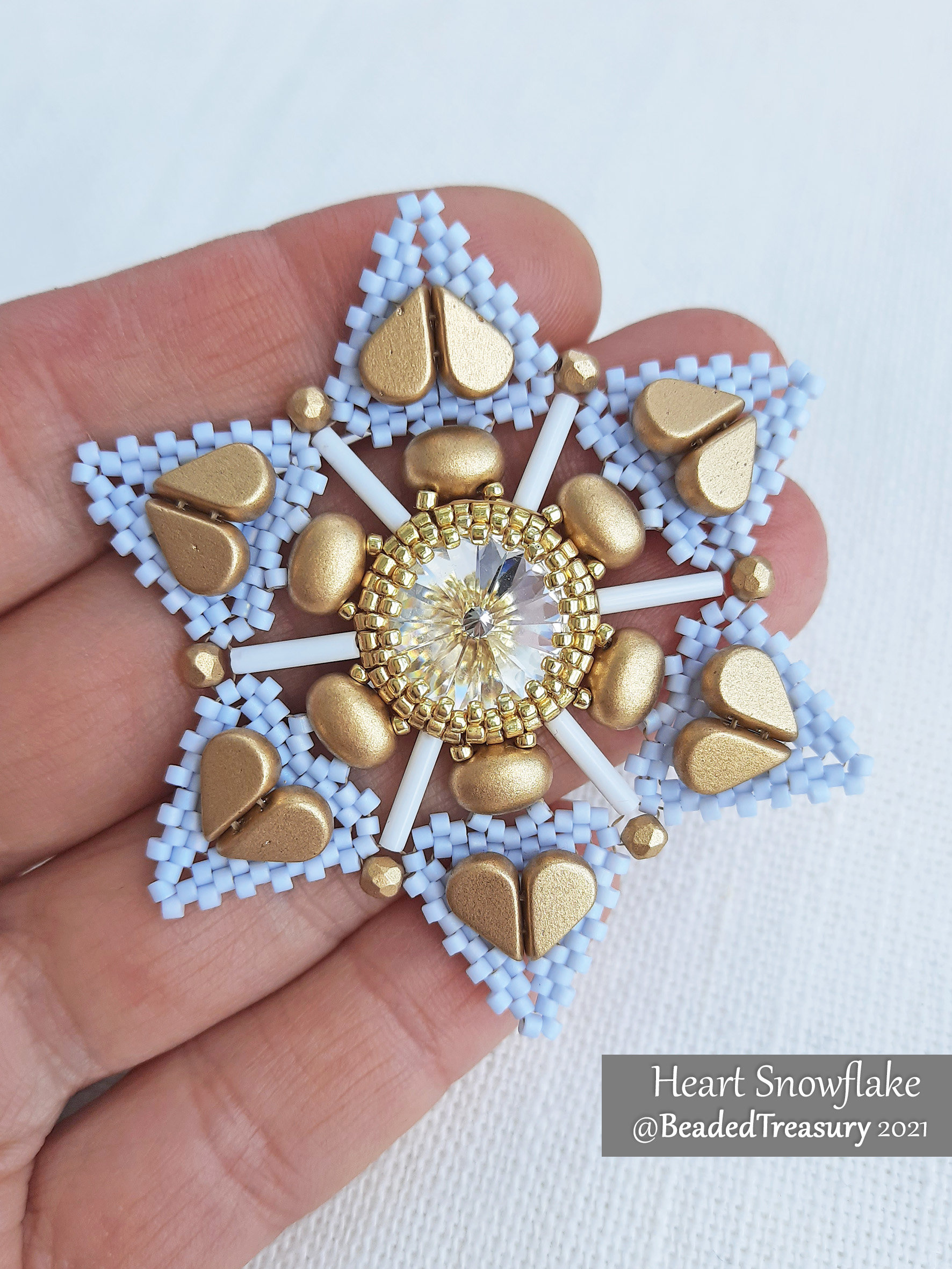 HEART SNOWFLAKE Peyote Stitch Pattern - Beaded Christmas Ornament Instructions - Instant Pdf Download