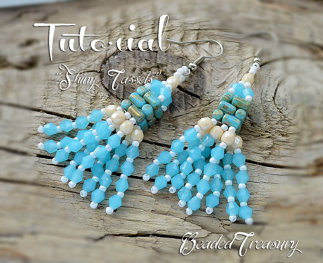 SHINY TASSELS Beading tutorial Earrings pattern with 2-hole Rulla beads Beaded tassel earrings - Instant PDF Download