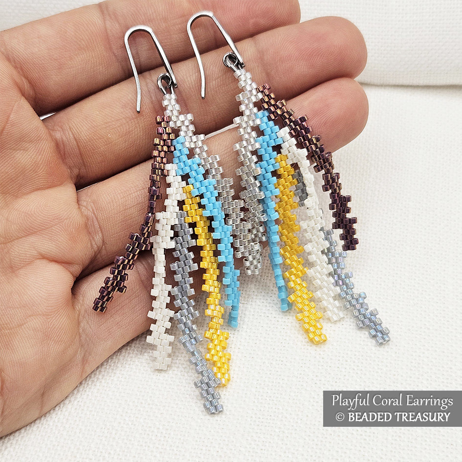PLAYFUL CORAL EARRINGS Beading Tutorial - Peyote Stitch Bead Pattern