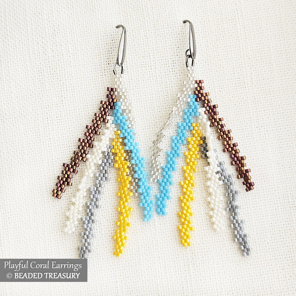 PLAYFUL CORAL EARRINGS Beading Tutorial - Peyote Stitch Bead Pattern