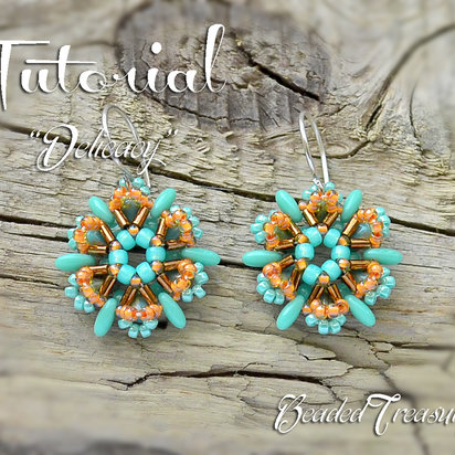 DELICACY Beading pattern Beadwoven earrings tutorial with CzechMates Rulla Rizo and bugle seed beads - Instant PDF Download