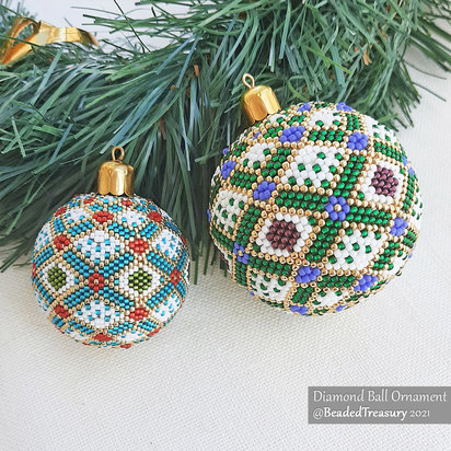 DIAMOND BALL Peyote Stitch Pattern - Beaded Christmas Ornament Instructions - Instant Pdf Download