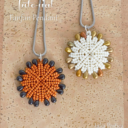 Beading Tutorial - FANFAN Pendant - Round pendant tutorial with seed beads and drops - Herringbone beading pattern - Instant PDF Download