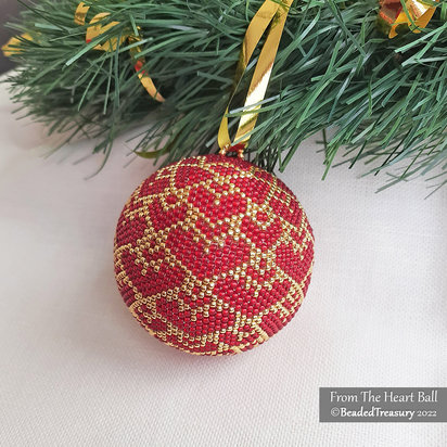 FROM THE HEART BALL - Beaded Christmas Ornament Pattern - 3D Peyote Ball