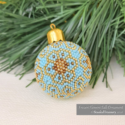 FROZEN FLOWERS BALL - Beaded Christmas Ornament Pattern - Peyote Stitch - Instant Pdf Download