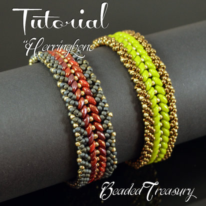 HERRINGBONE - beadwoven bracelet tutorial, superduo bead pattern, beading tutorial, beadwoven bracelet pattern, seed beads / TUTORIAL ONLY