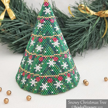 SNOWY CHRISTMAS TREE - 3D Peyote Stitch Ornament Beading Pattern - Instant Pdf Download