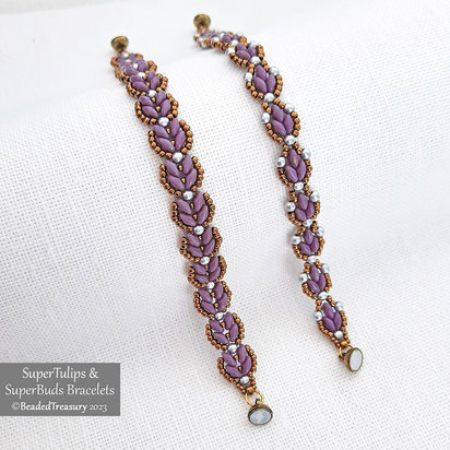 2 Bracelet Tutorials, SUPER TULIPS and SUPER BUDS, Seed bead patterns SuperDuo bracelets