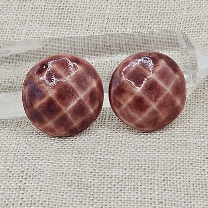Round Faceted Artisan Ceramic Cabochons, Old Rose Travertine, one piece