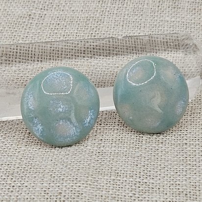 Round Artisan Ceramic Cabochons, Mint Opal Dots, one piece