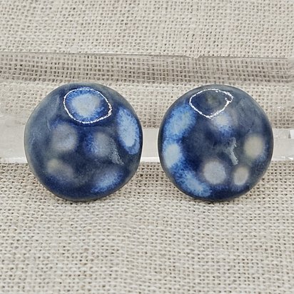 Round Artisan Ceramic Cabochons, Sapphire Opal Dots, one piece