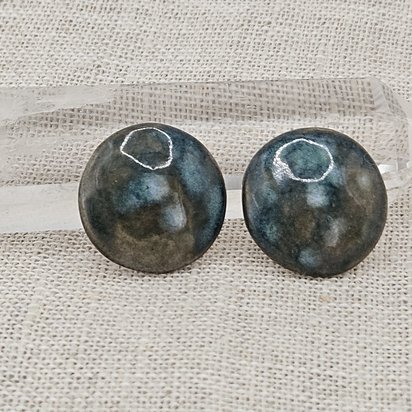 Round Artisan Ceramic Cabochons, Teal Travertine, one piece