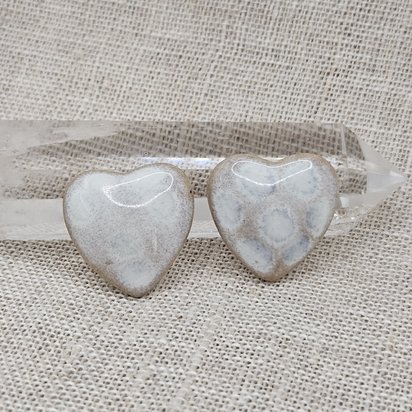 Heart Artisan Ceramic Cabochons, Beige White Opal, one piece