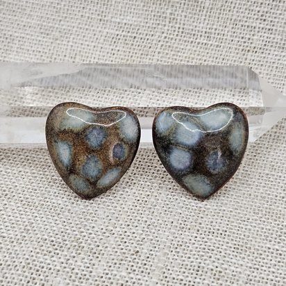 Heart Artisan Ceramic Cabochons, Brown Opal Dots, one piece