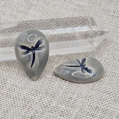 Dragonfly Drop Artisan Ceramic Cabochons, Blue Gray, one piece