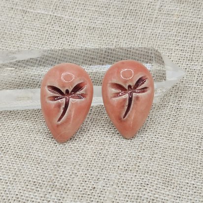 Dragonfly Drop Artisan Ceramic Cabochons, Pink/Old Rose, one piece