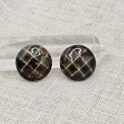 Round Faceted Artisan Ceramic Cabochons, Woody Forest, one piece