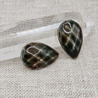 Faceted Drop Artisan Ceramic Cabochons, 25x16mm, Woody Forest, one piece
