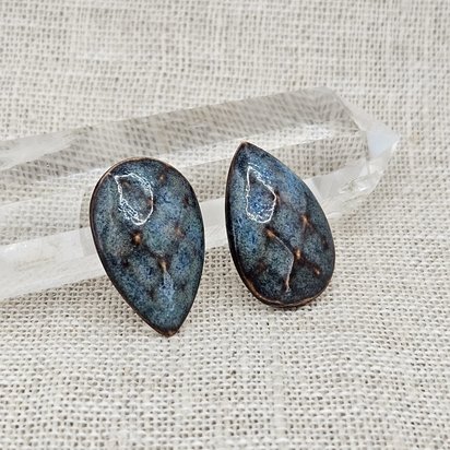 Faceted Drop Artisan Ceramic Cabochons, 25x16mm, Brownish Blue, one piece