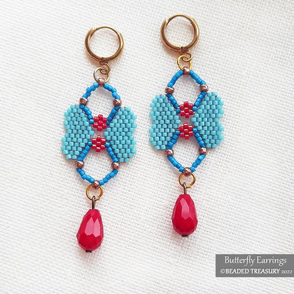 BUTTERFLY EARRINGS - Peyote stitch beading pattern - Instant .pdf Download